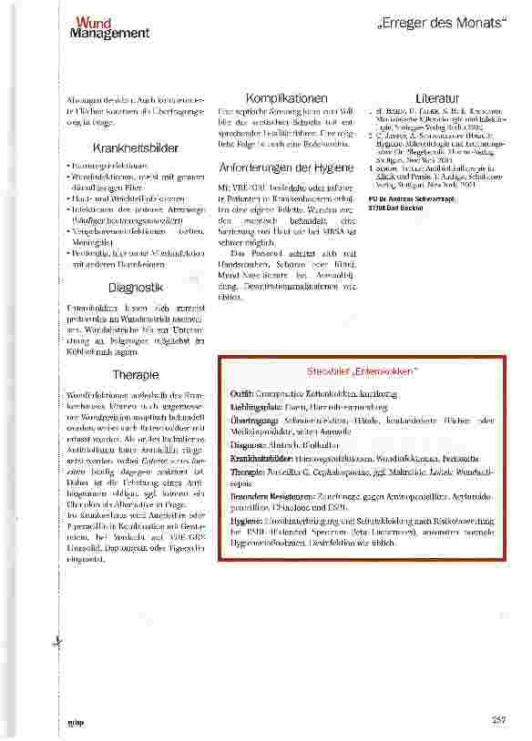 Vorschauseite 2: Der „Erreger des Monats — Eine Serie zum Sammeln EnterokokkenEnterococcus faecalis, faecium u. a. species