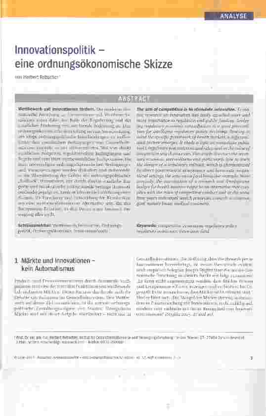 Vorschauseite 1: Innovationspolitik - eine ordnungsökonomische Skizze