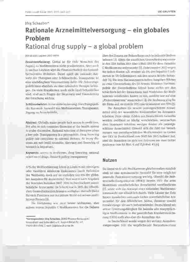 Vorschauseite 1: Rationale Arzneimittelversorgung ein globales Problem