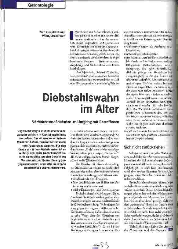 Vorschauseite 1: Diebstahlswahn im Alter Verhaltensmaßnahmen im Umgang mit Betroffenen