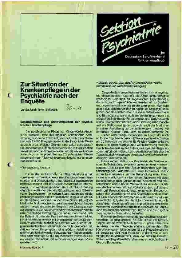 Vorschauseite 1: Zur Situation der Krankenpflege in der Psychiatrie nach der Enquete