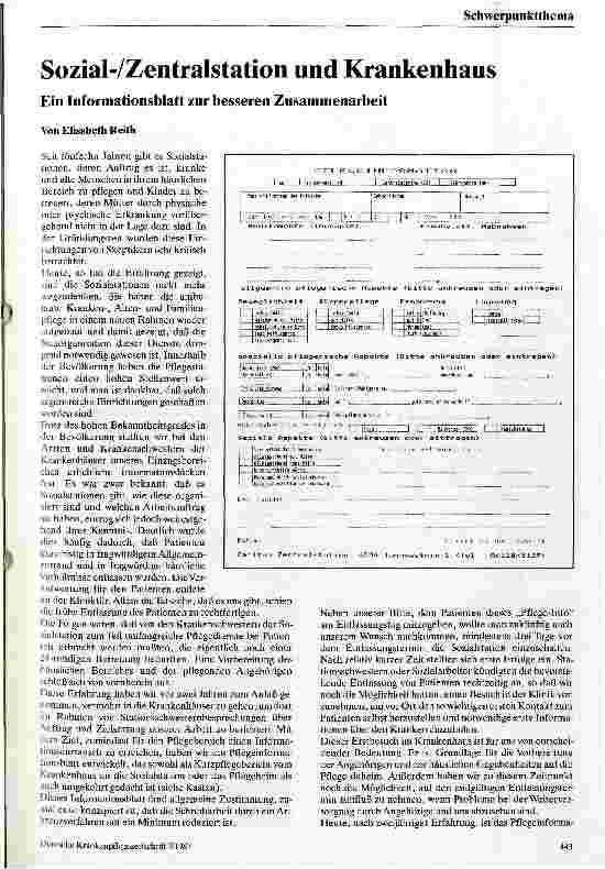 Vorschauseite 1: Sozial-/Zentralstation und Krankenhaus Ein Informationsblatt zur besseren Zusammenarbeit