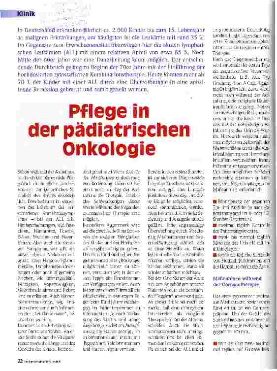 Vorschauseite 1: Pflege in der pädiatrischen Onkologie
