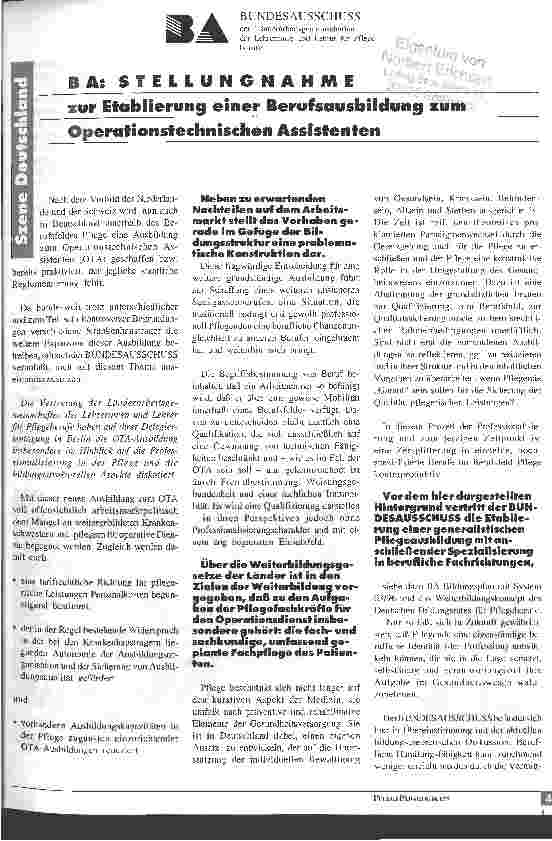 Vorschauseite 1: BA: Stellungnahme zur Etablierung einer Berufsausbildung zum Operationstechnischen Assistenten