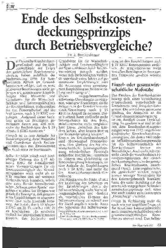 Vorschauseite 1: Ende des Selbstkostendeckungsprinzips durch Betriebsvergleiche?