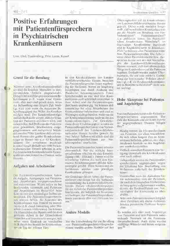 Vorschauseite 1: Positive Erfahrungen mit Patientenfürsprechern in Psychiatrischen Krankenhäusern