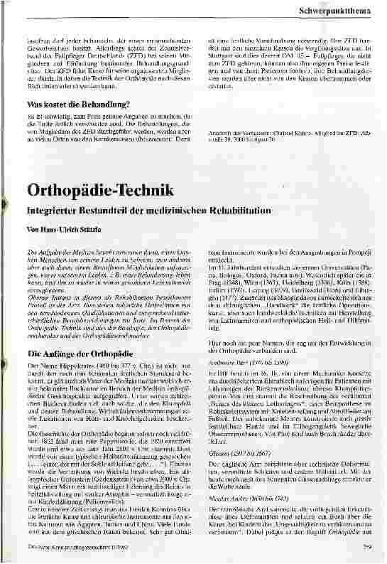 Vorschauseite 1: Orthopädie-Technik Integrierter Bestandteil der medizinischen Rehabilitation