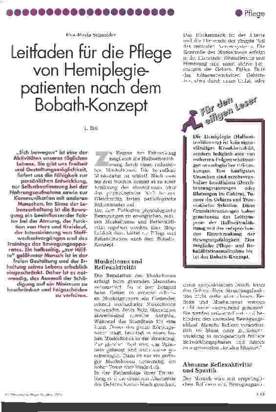 Vorschauseite 1: Leitfaden für die Pflege von Hemiplegiepatienten nach dem Bobath-Konzept 1. Teil