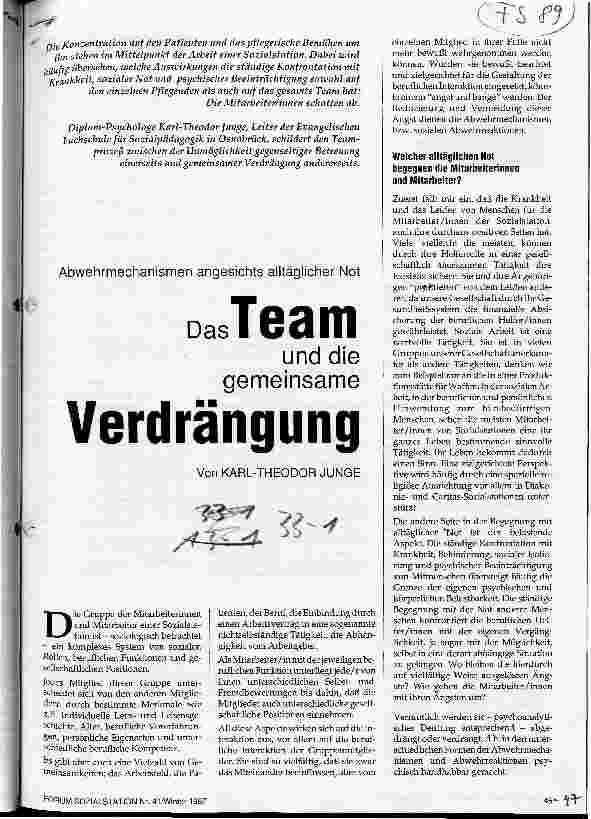 Vorschauseite 1: Das Team und die gemeinsame Verdrängung Abwehrmechanismen angesichts alltäglicher Not