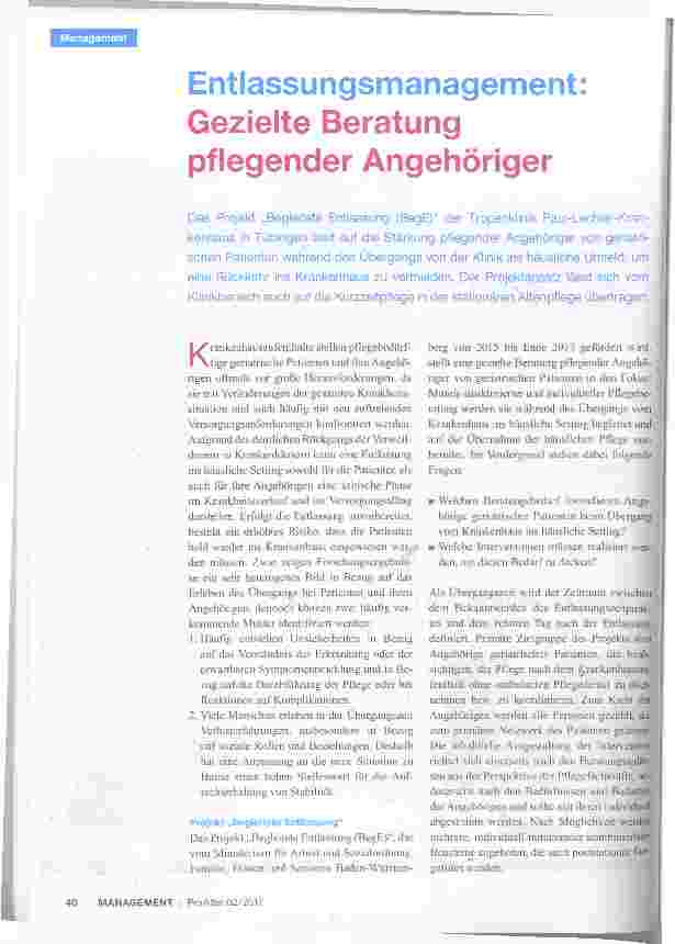 Vorschauseite 1: Entlassungsmanagement: Gezielte Beratung pflegender Angehöriger