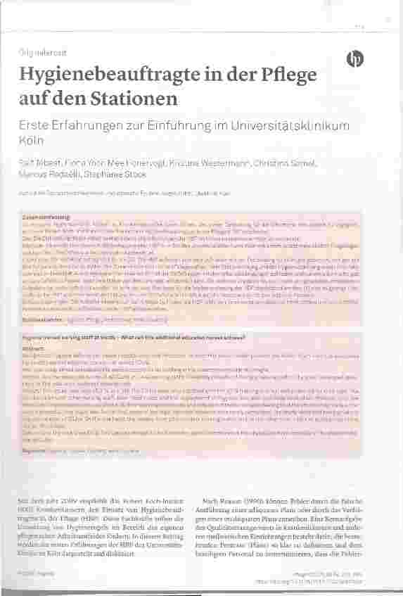 Vorschauseite 1: Hygienebeauftragte in der Pflege auf den Stationen