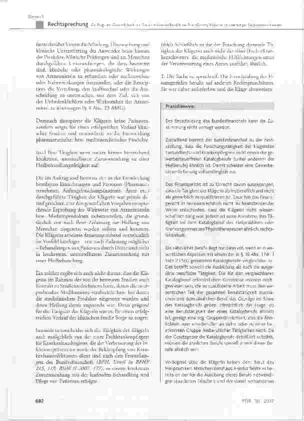 Vorschauseite 4: Zur Frage der Gewerblichkeit der Einkünfte einer im Bereich der Durchführung klinischer Studien tätigen Fachkrankenschwester