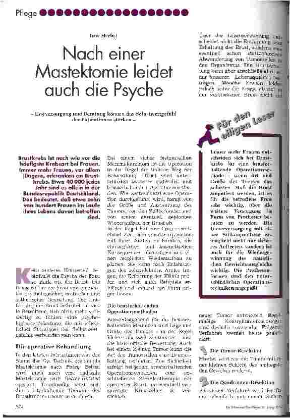 Vorschauseite 1: Nach einer Mastektomie leidet auch die Psyche Erstversorgung und Beratung können das Selbstwertgefühl der Patientinnen stärken