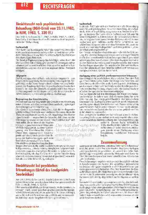 Vorschauseite 3: Hat der Patient ein Recht auf Einsichtnahme in seine Krankenunterlagen? Zwei Grundsatzurteile des Bundesgerichtshofs