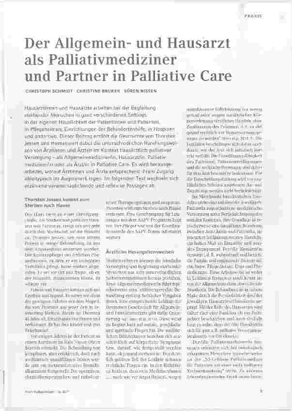 Vorschauseite 2: Der Allgemeinund Hausarzt als Palliativmediziner und Partner in Palliative Care