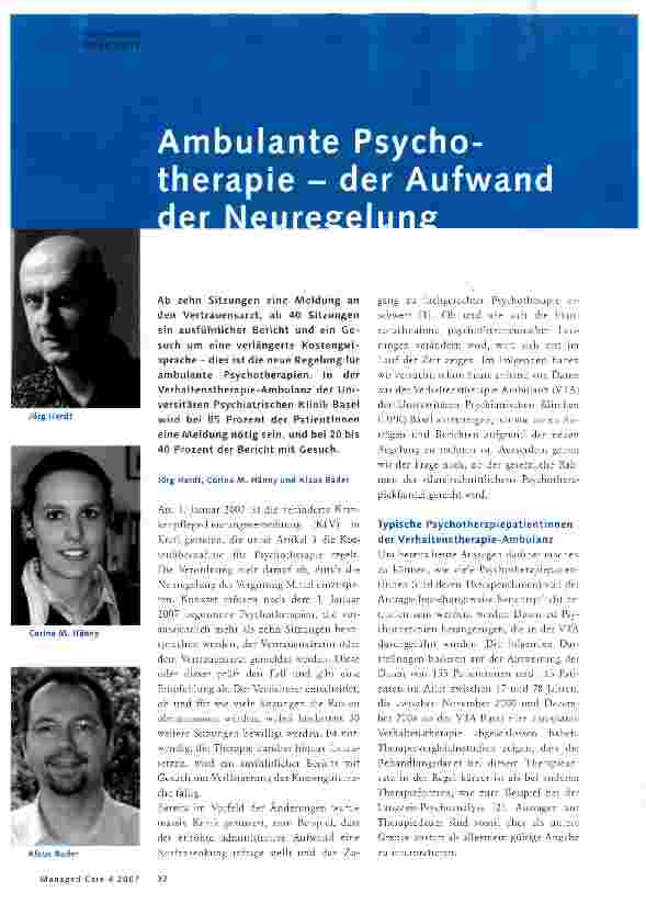 Vorschauseite 1: Ambulante Psychotherapie - der Aufwand der Neuregelung
