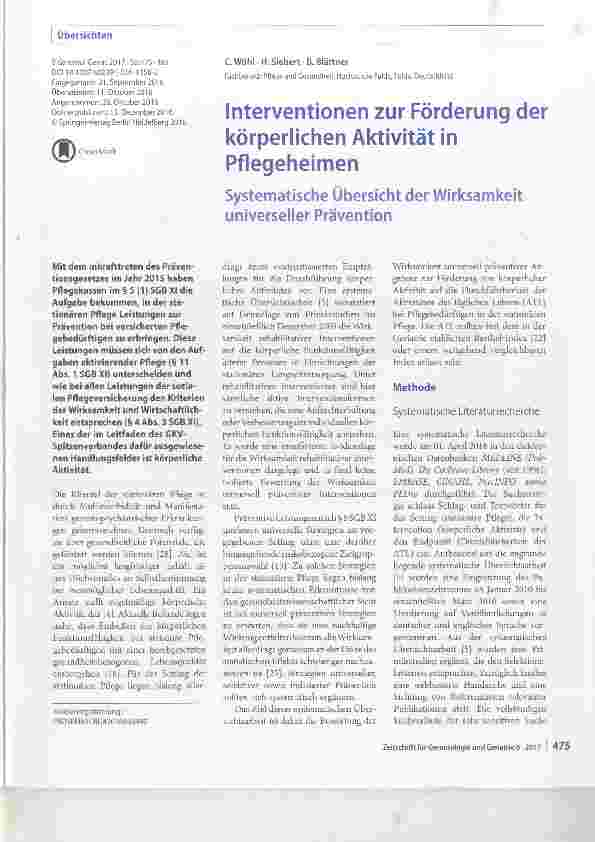 Vorschauseite 1: Interventionen zur Förderung derkörperlichen Aktivität in Pflegeheimen