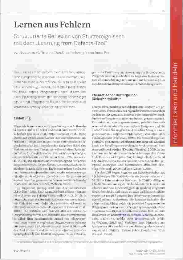 Vorschauseite 1: Lernen aus Fehlern Strukturierte Reflexion von Sturzereignissen mit dem „Learning from Defects-Tool