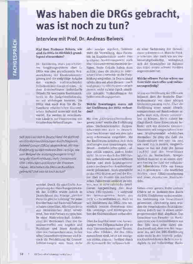 Vorschauseite 1: Was haben die DRGs gebracht, was ist noch zu tun?