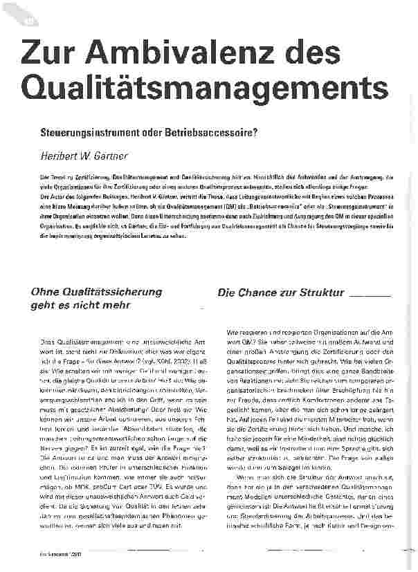 Vorschauseite 1: Zur Ambivalenz des Qualitätsmanagements