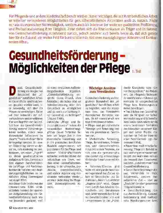 Vorschauseite 1: Gesundheitsförderung - Möglichkeiten der Pflege 1. Teil