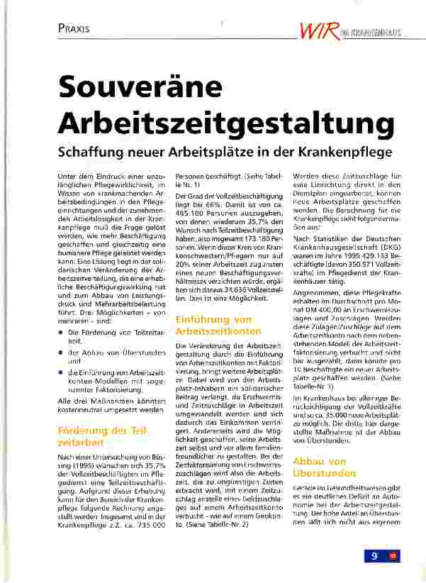 Vorschauseite 1: Souveräne Arbeitszeitgestaltung Schaffung neuer Arbeitsplätze in der Krankenpflege