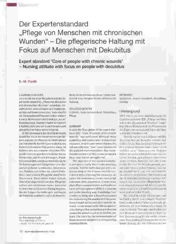Vorschauseite 1: Der Expertenstandard „Pflege von Menschen mit chronischen Wunden“ Die pflegerische Haltung mit Fokus auf Menschen mit Dekubitus