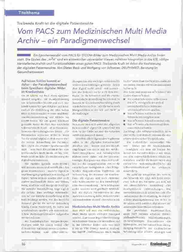 Vorschauseite 1: Vom PACS zum Medizinischen Multi Media Archiv ein Paradigmenwechsel