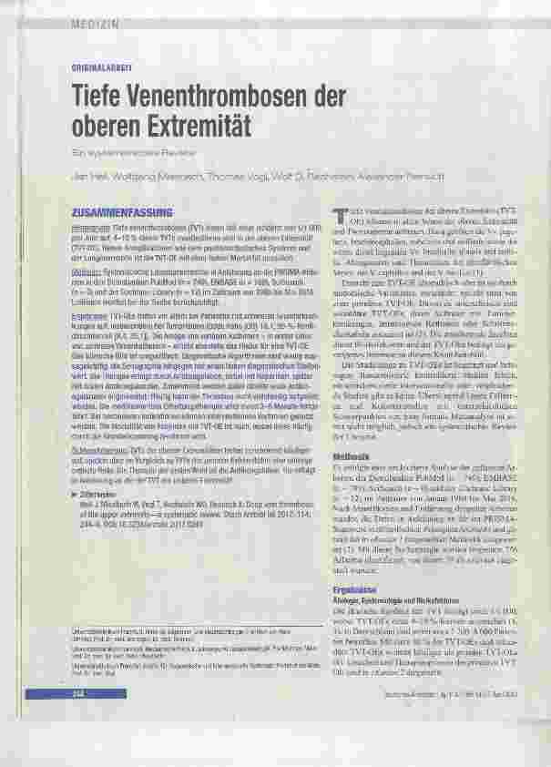 Vorschauseite 1: Tiefe Venenthrombosen der oberen Extremität