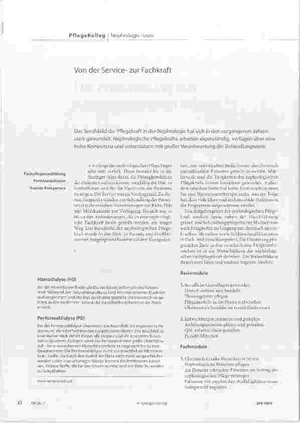 Vorschauseite 1: Die Entwicklung der nephrologischen Pflege