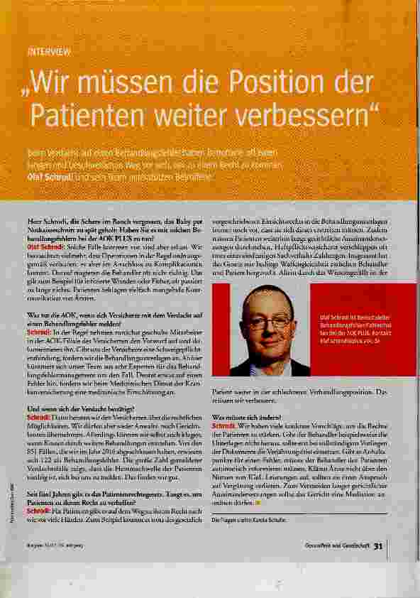 Vorschauseite 1: Wir müssen die Position der Patienten weiterhin verbessern