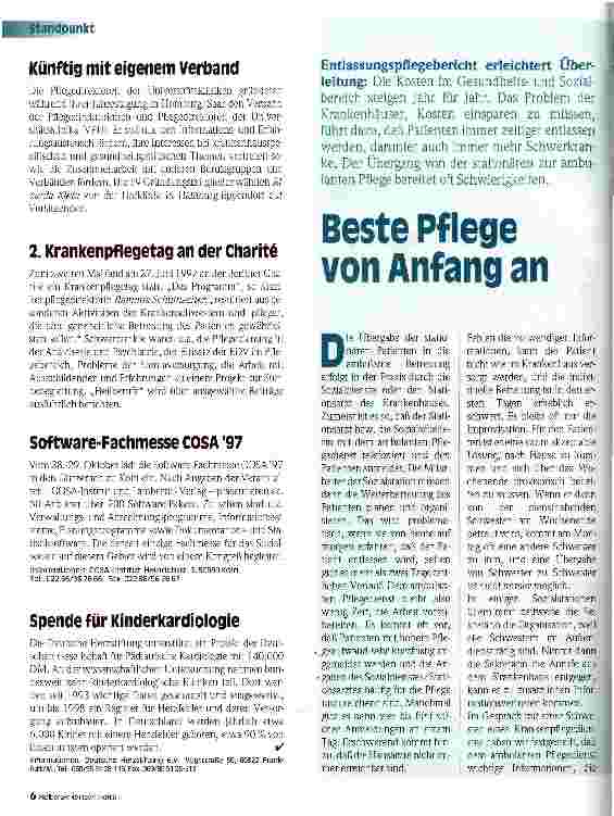 Vorschauseite 1: Beste Pflege von Anfang an Entlassungspflegebericht erleichtert Überleitung