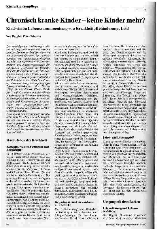 Vorschauseite 1: Chronisch kranke Kinder - keine Kinder mehr? Kindsein im Lebenszusammenhang von Krankheit, Behinderung, Leid
