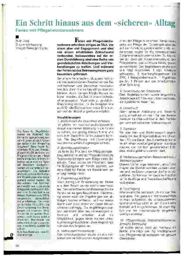 Vorschauseite 1: Ein Schritt hinaus aus dem sicheren Alltag Ferien mit Pflegeheimbewohnern