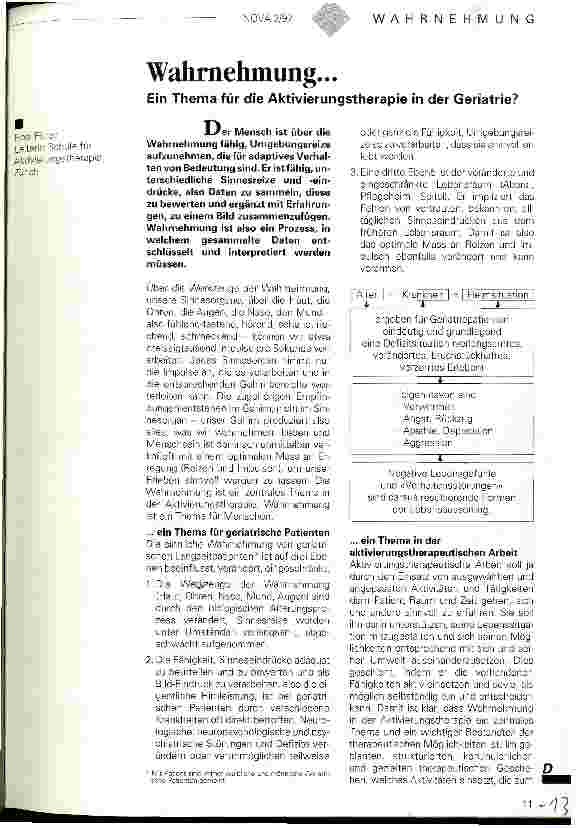 Vorschauseite 1: Wahrnehmung..... Ein Thema für die Aktivierungstherapie in der Geriatrie?