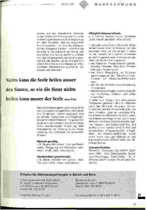 Vorschauseite 3: Wahrnehmung..... Ein Thema für die Aktivierungstherapie in der Geriatrie?