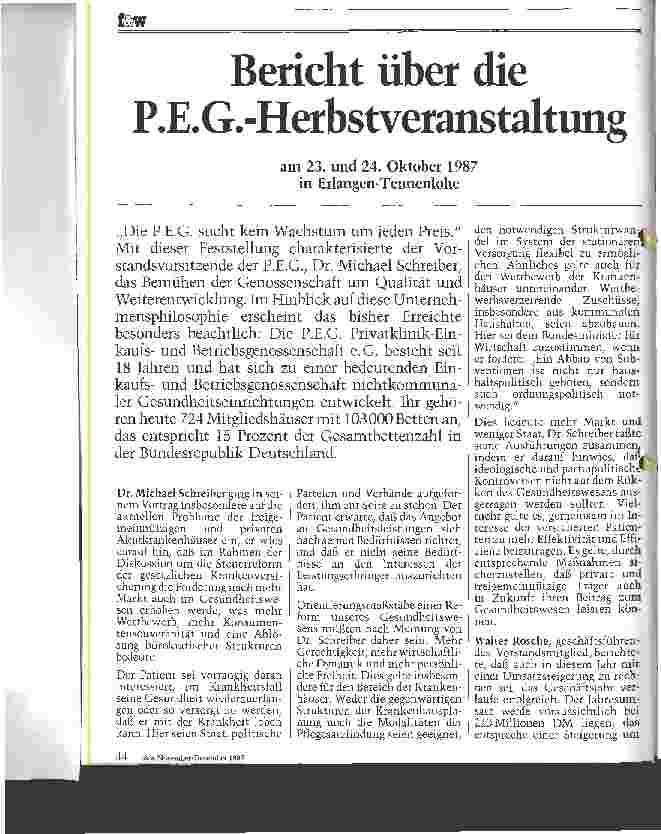 Vorschauseite 1: Bericht über die P. E. G. -Herbstveranstaltung