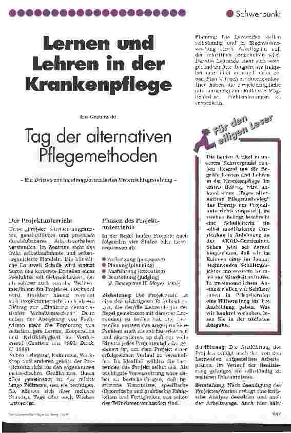 Vorschauseite 1: Lernen und Lehren in der Krankenpflege Tag der alternativen Heilmethoden