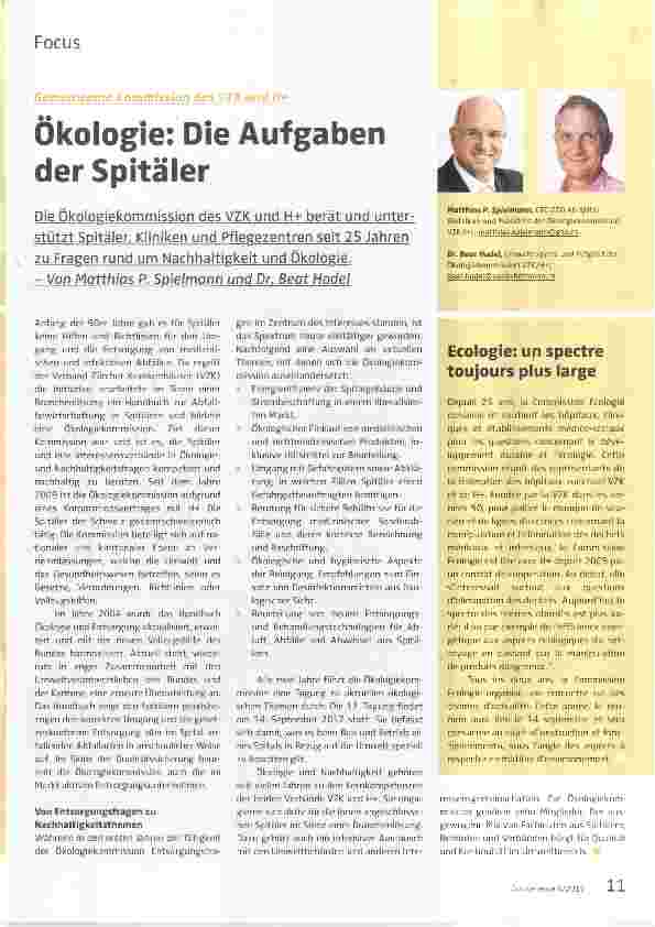 Vorschauseite 1: Ökologie: Die Aufgaben der Spitäler