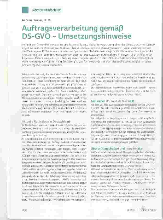 Vorschauseite 1: Auftragsverarbeitung gemäß DS-GVO Umsetzungshinweise
