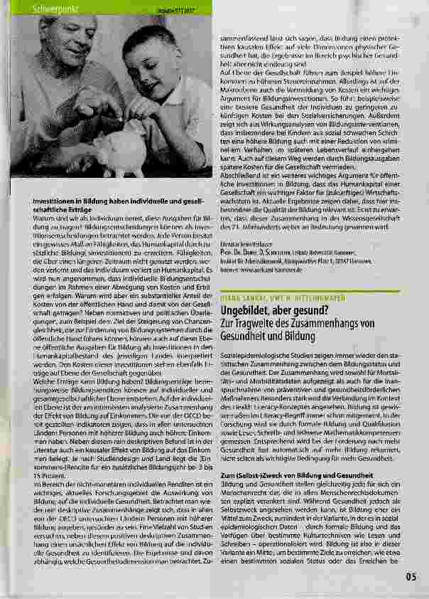 Vorschauseite 1: Ungebildet, aber gesund? Zur Tragweite des Zusammenhangs von Gesundheit und Bildung