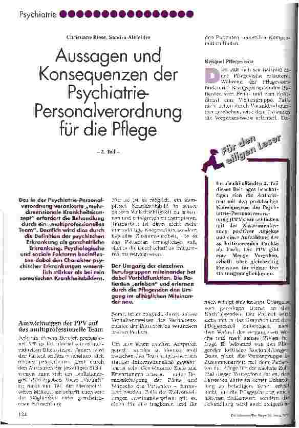 Vorschauseite 1: Aussagen und Konsequenzen der Psychiatrie-Personalverordnung für die Pflege 2. Teil