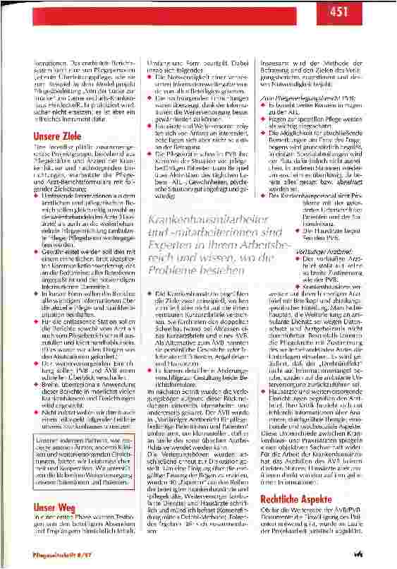 Vorschauseite 2: Die lückenlose und bedarfsgerechte Weiterversorgung muß gesichert sein Ein neues Berichtssystem für die Verlegung pflegebedürftiger Patienten