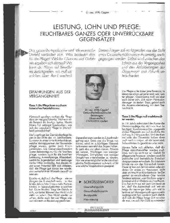 Vorschauseite 1: Leistung, Lohn und Pflege: Fruchtbares Ganzes oder unverrückbare Gegensätze?