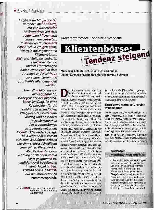 Vorschauseite 1: Klientenbörse: Tendenz steigend Großstadterprobte Kooperationsmodelle