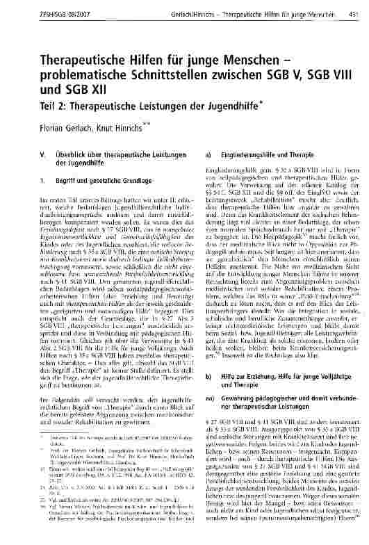 Vorschauseite 1: Therapeutische Hilfen für junge Menschen -problematische Schnittstellen zwischen SGB V, SGB VIII und SGB XII