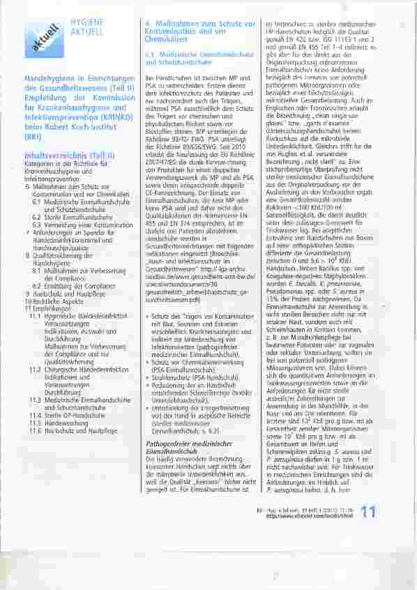 Vorschauseite 1: Händehygiene in Einrichtungen des Gesundheitswesens (Teil II) Empfehlung der Kommission für Krankenhaushygiene und Infektionsprävention (KRINKO) beim Robert Koch-Institut (RKI)