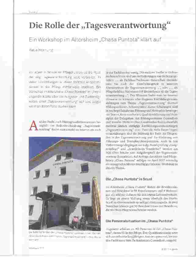 Vorschauseite 1: Die Rolle der „Tagesverantwortung“ Ein Workshop im Altersheim „Chasa Puntota“ klärt auf