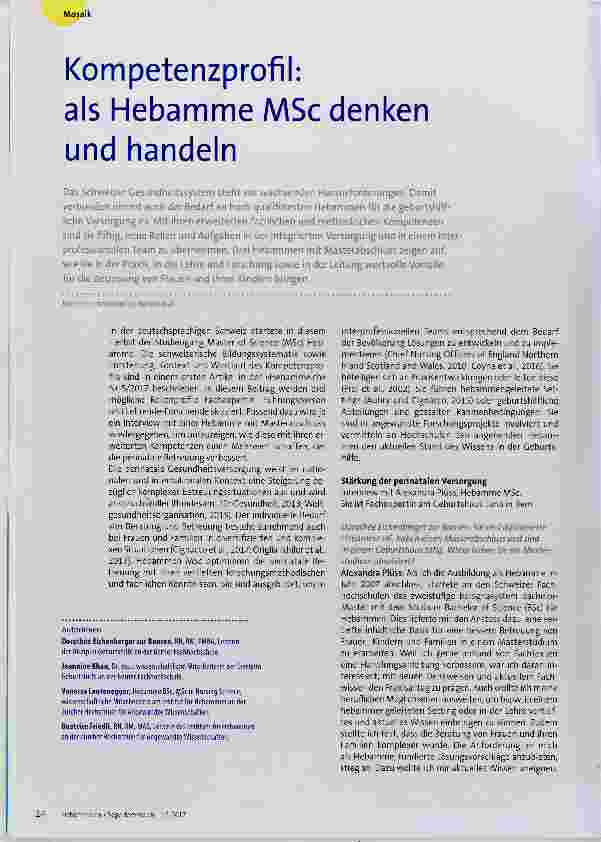 Vorschauseite 1: Kompetenzprofil: als Hebamme MSc denken und handeln