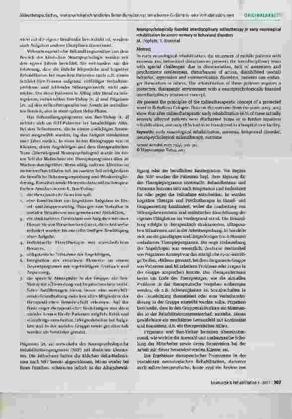 Vorschauseite 2: Ein milieutherapeutisches, neuropsychologisch fundiertes Behandlungskonzept bei schweren Gedächtnisoder Verhaltensstörungen in der neurologischen Frührehabilitation